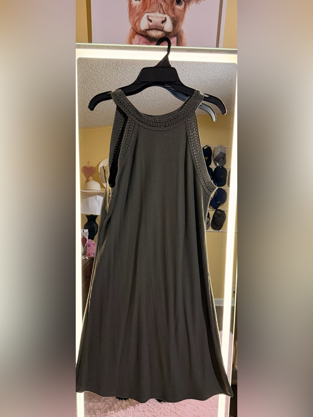 Sleeveless Ribbed Knit Maxi Dress in Olive / Blue Two Pieces Set - Picture 1 of 2